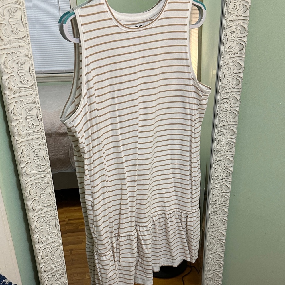 Sonoma Cream and Tan Striped Dress